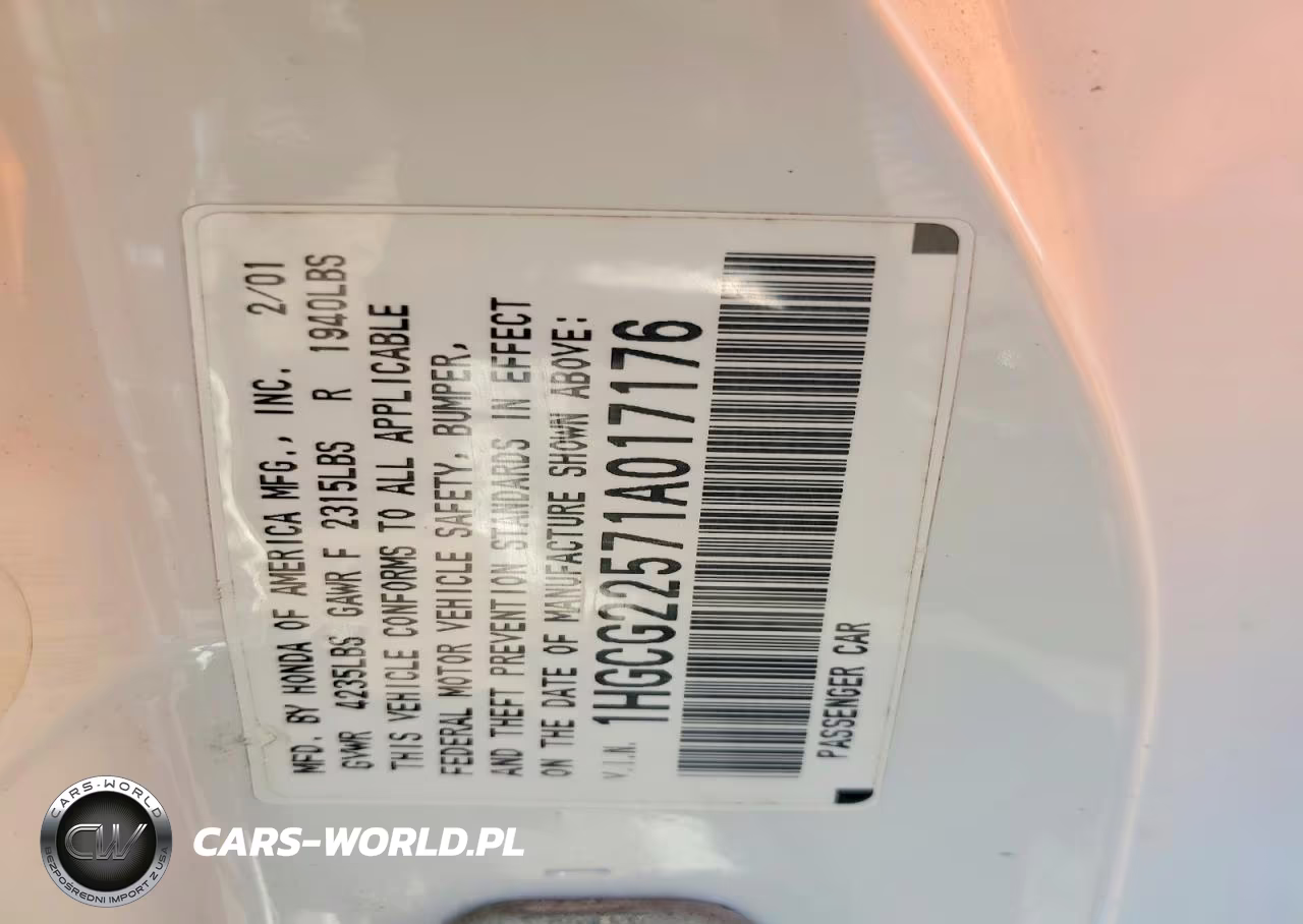 2001 Honda Accord Ex VIN:1HGCG22571A017176 - 12