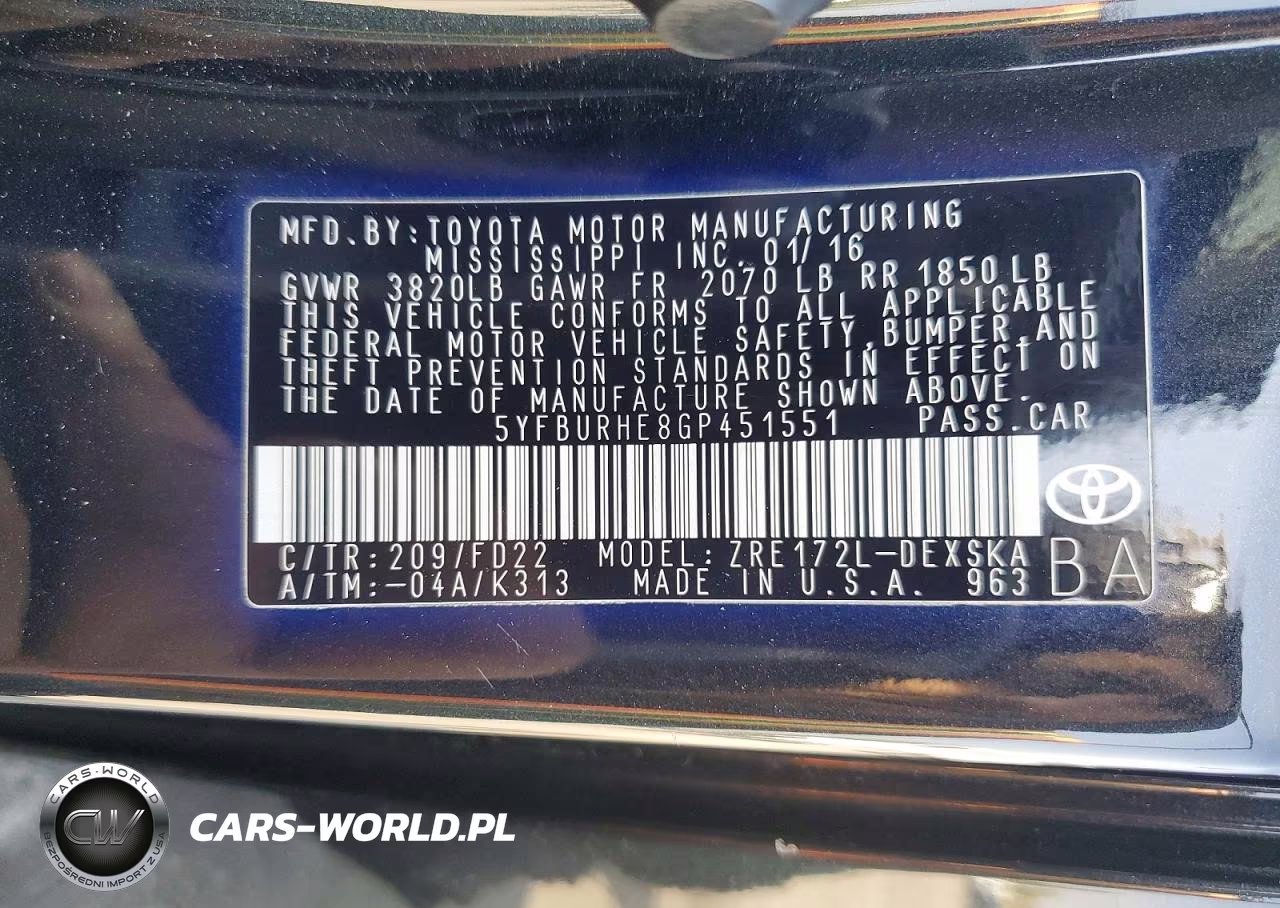 2016 Toyota Corolla S Plus VIN:5YFBURHE8GP451551 - 12