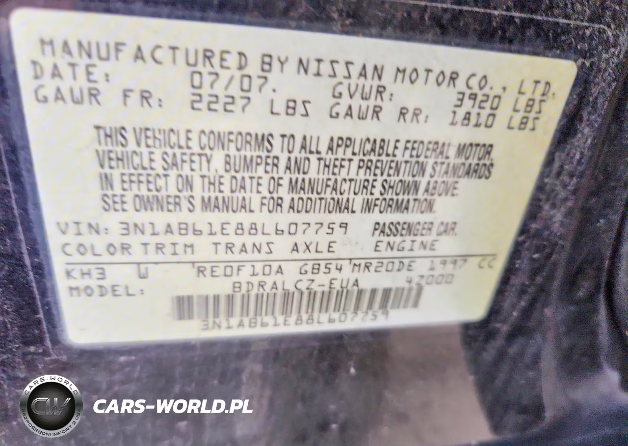 2008 Nissan Sentra 2.0 VIN:3N1AB61E88L607759 - 12