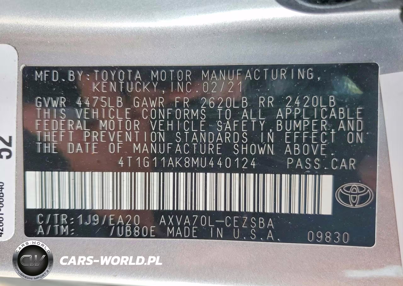 2021 Toyota Camry Se VIN:4T1G11AK8MU440124 - 12