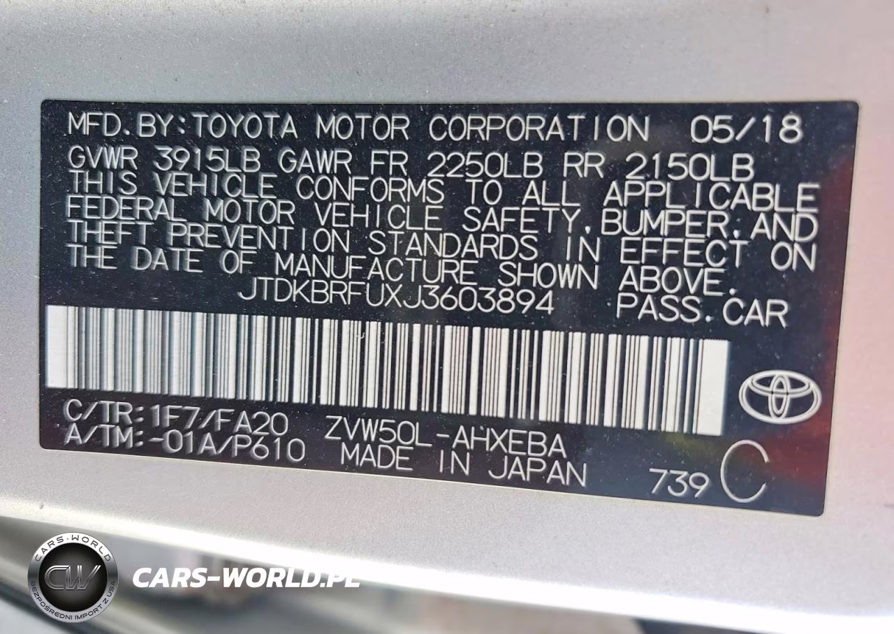 2018 Toyota Prius Two VIN:JTDKBRFUXJ3603894 - 13