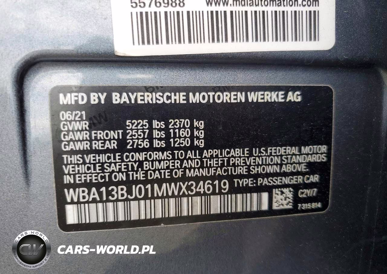 2021 BMW 530 Xi VIN:WBA13BJ01MWX34619 - 12