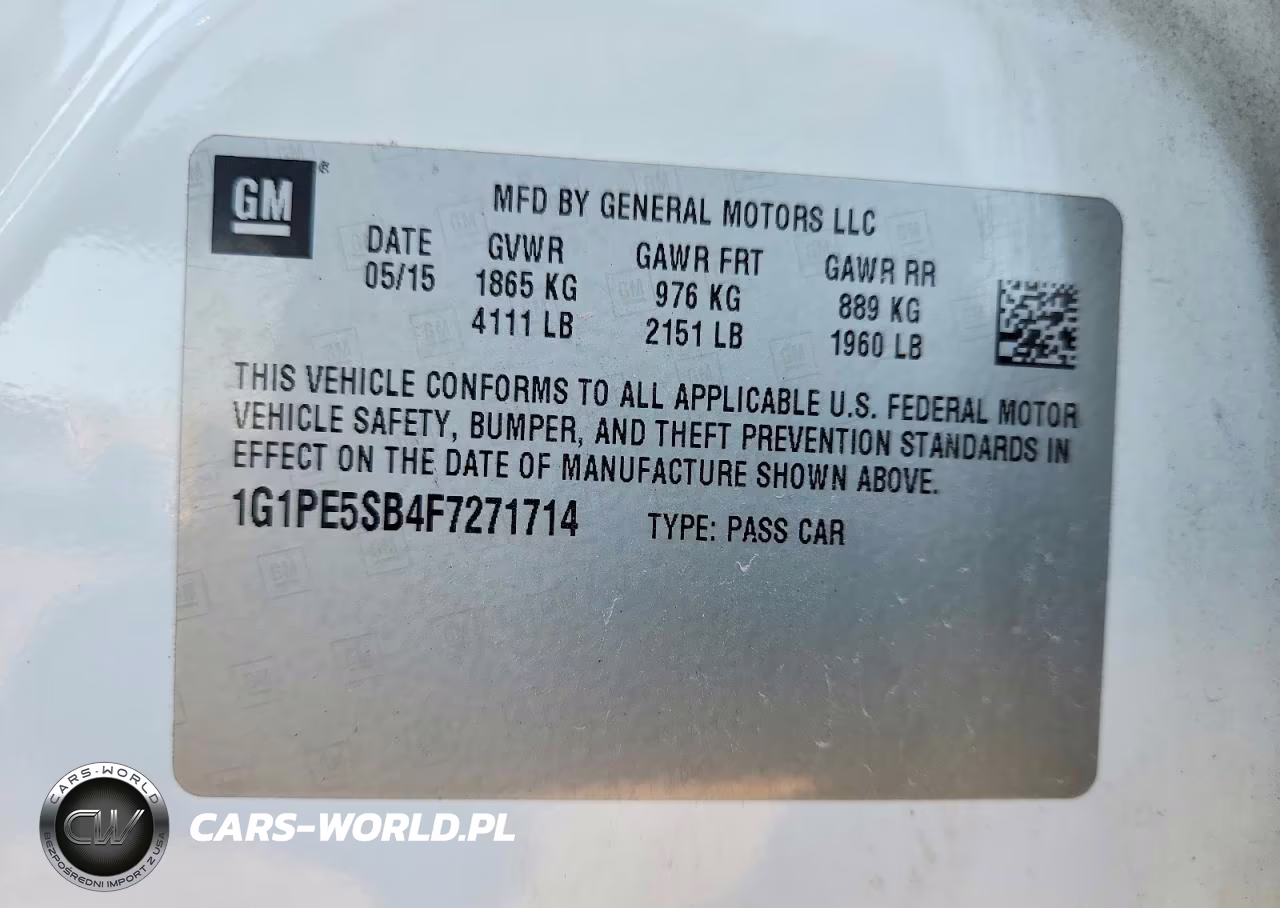 2015 Chevrolet Cruze Lt VIN:1G1PE5SB4F7271714 - 12
