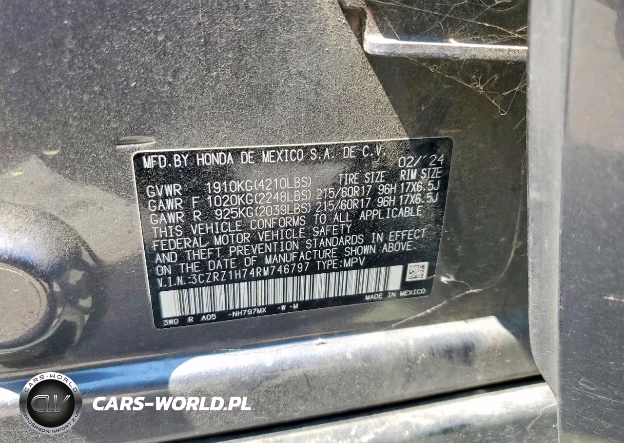 2024 Honda Hr-V Exl VIN:3CZRZ1H74RM746797 - 13