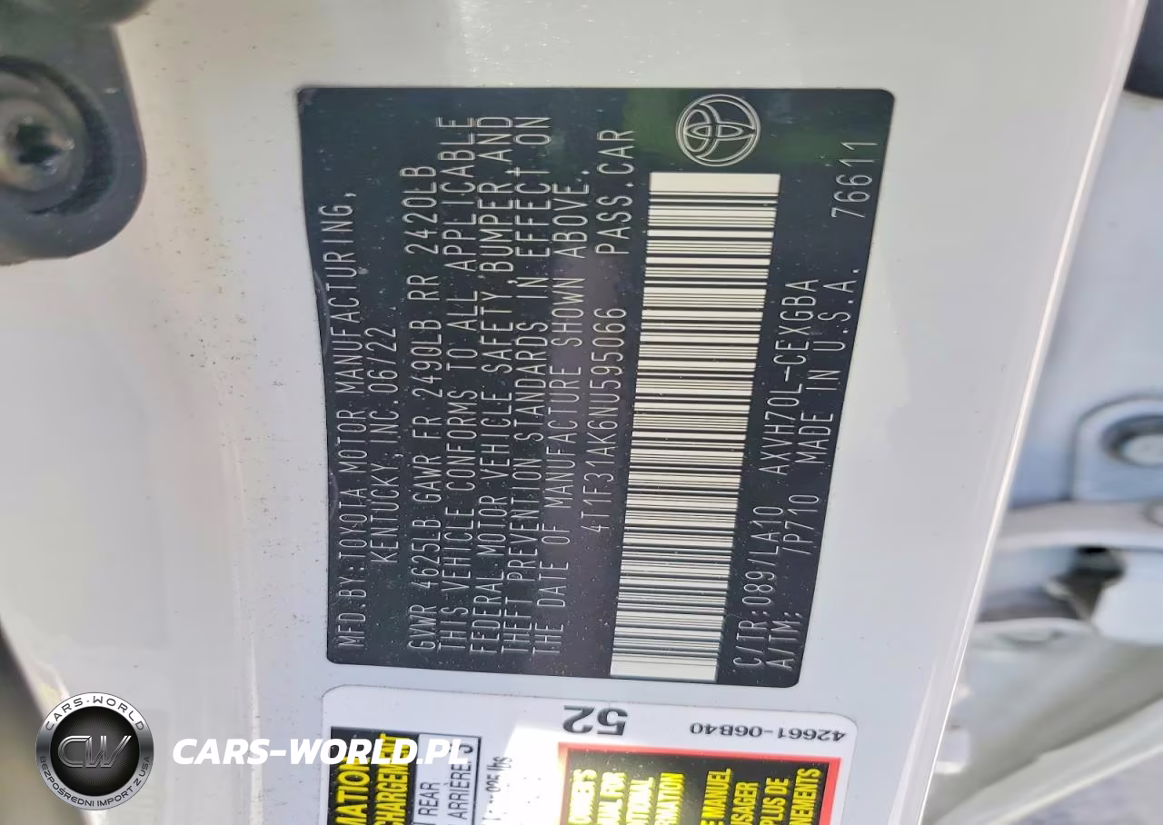 2022 Toyota Camry Xle VIN:4T1F31AK6NU595066 - 12