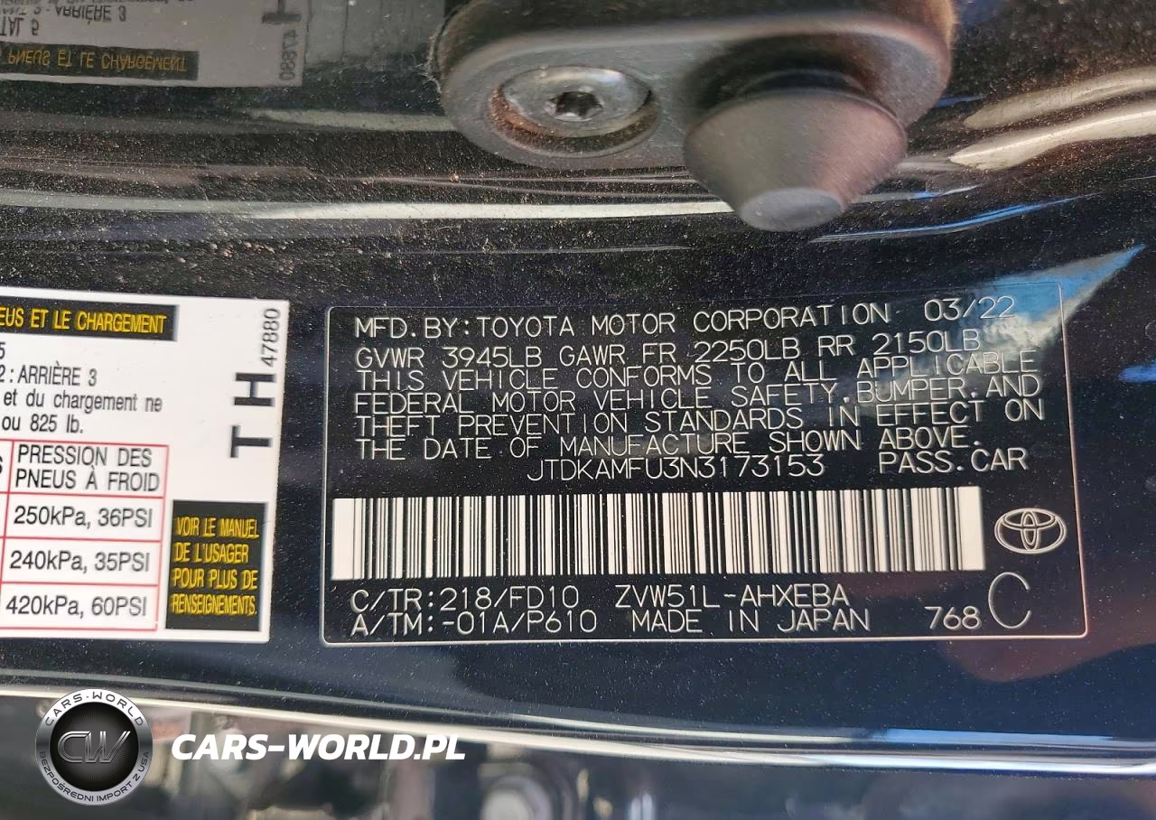 2022 Toyota Prius Le VIN:JTDKAMFU3N3173153 - 12