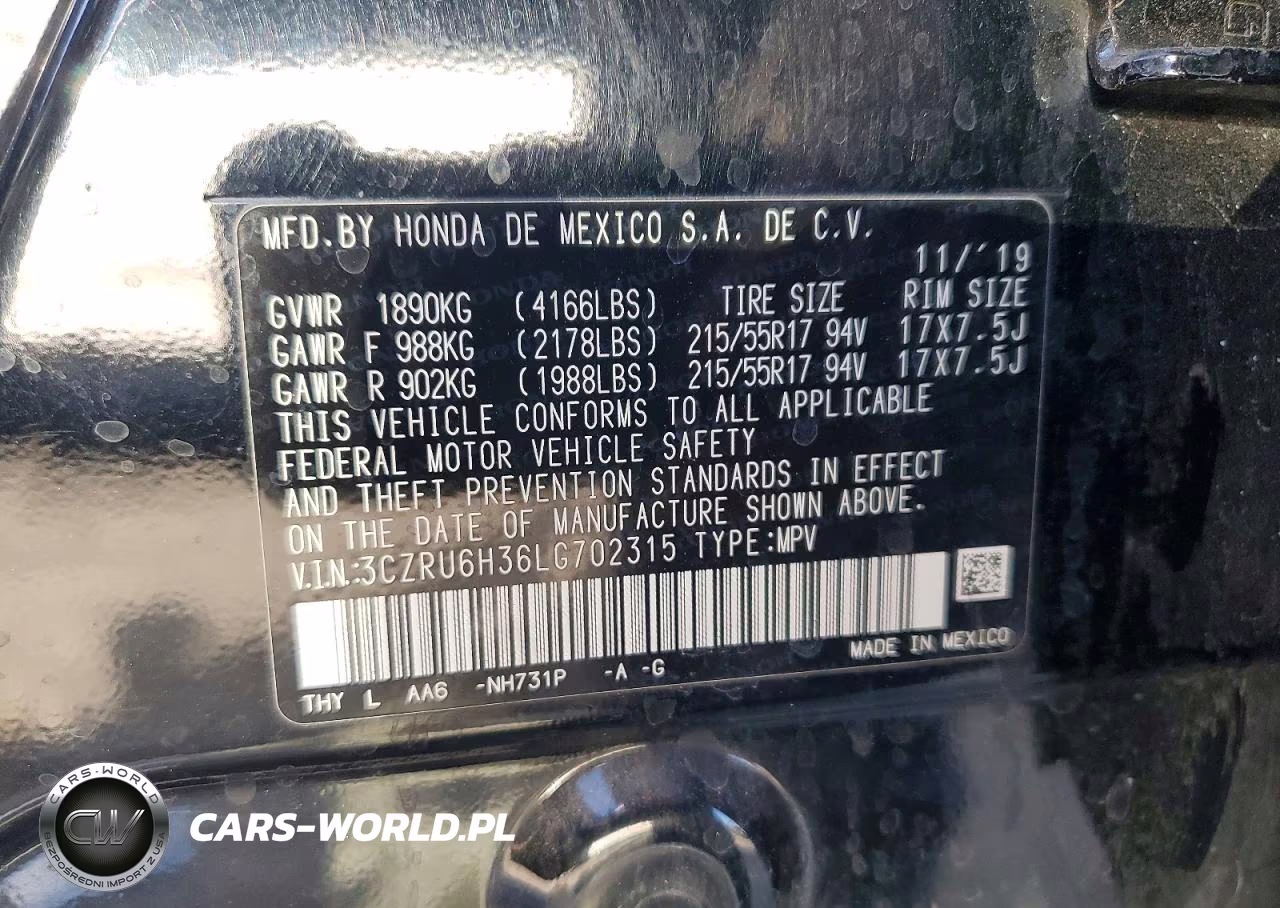 2020 Honda Hr-V Lx VIN:3CZRU6H36LG702315 - 12