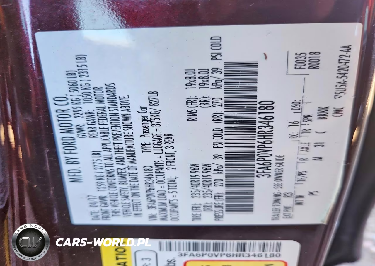 2017 Ford Fusion Sport VIN:3FA6P0VP6HR346180 - 12
