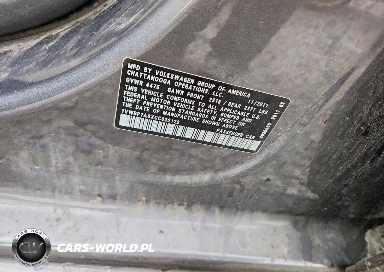 2012 Volkswagen Passat Se VIN:1VWBP7A3XCC032122 - 12