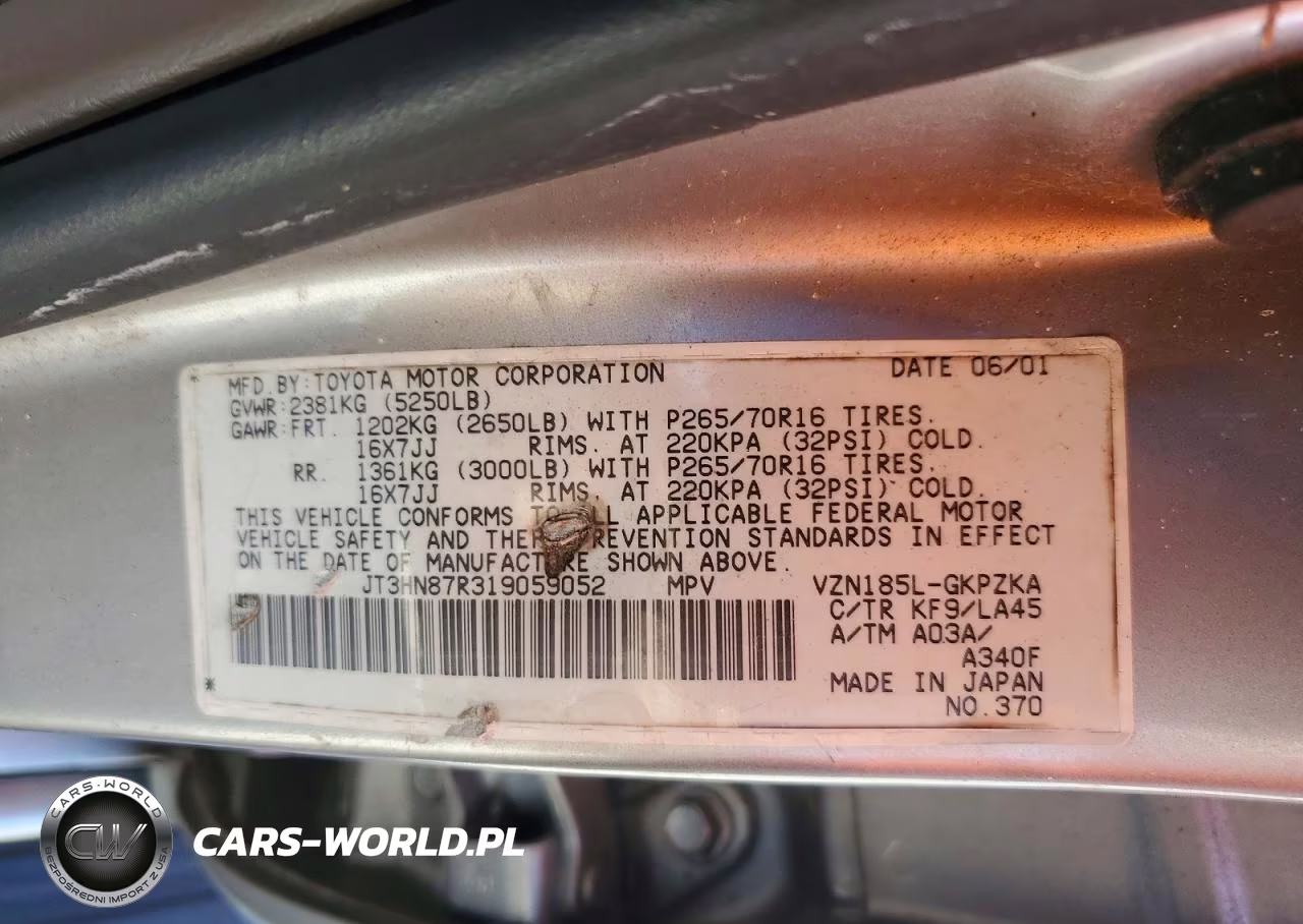 2001 Toyota 4Runner Limited VIN:JT3HN87R319059052 - 12