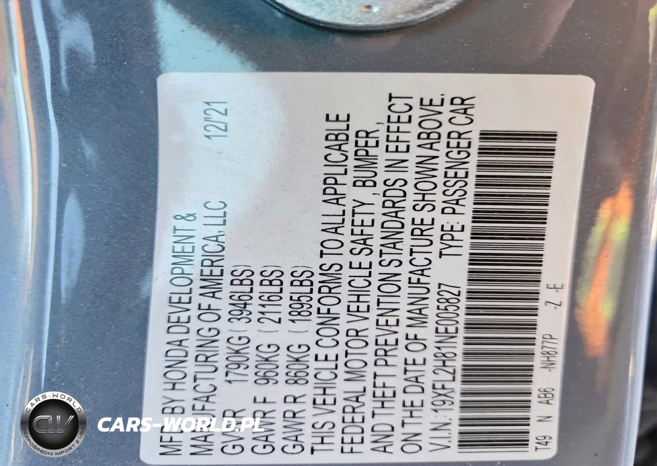 2022 Honda Civic Sport VIN:19XFL2H81NE005827 - 12