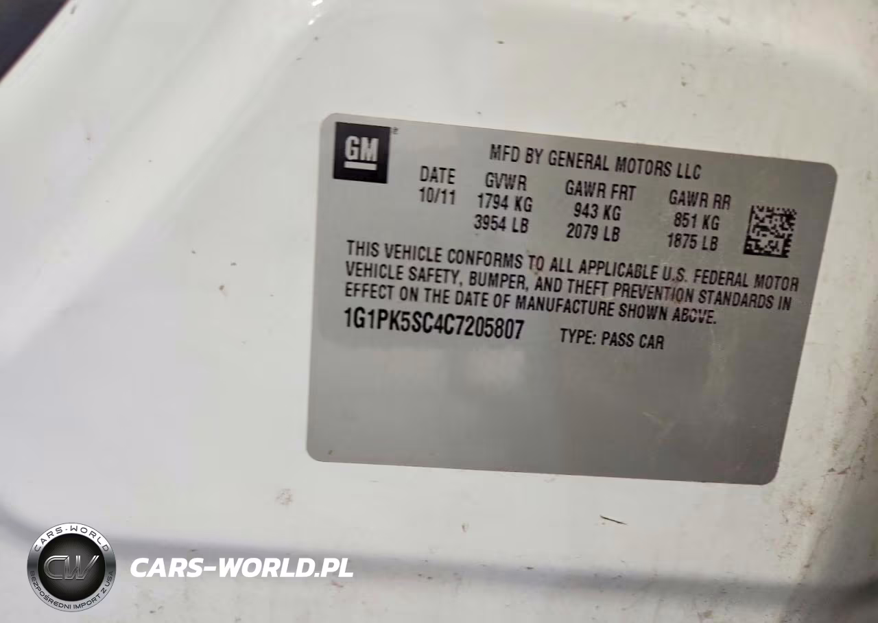 2012 Chevrolet Cruze Eco VIN:1G1PK5SC4C7205807 - 12