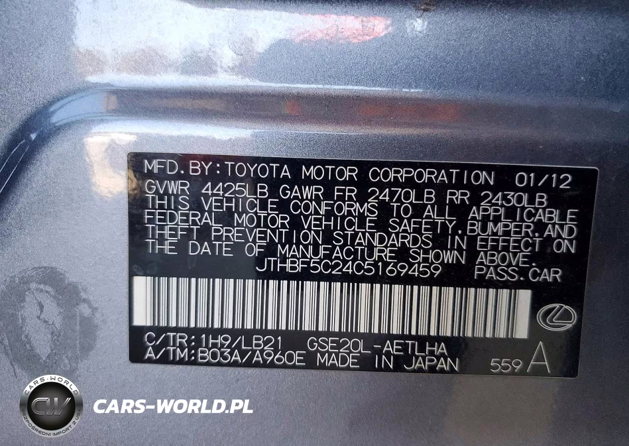 2012 Lexus Is 250 Base VIN:JTHBF5C24C5169459 - 12