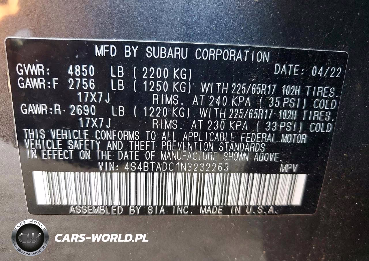 2022 Subaru Outback Premium VIN:4S4BTADC1N3232263 - 13