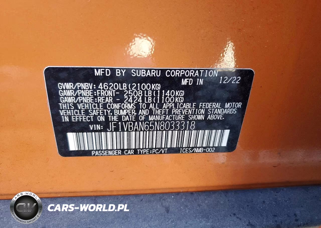 2022 Subaru Wrx Limited VIN:JF1VBAN65N8033318 - 13
