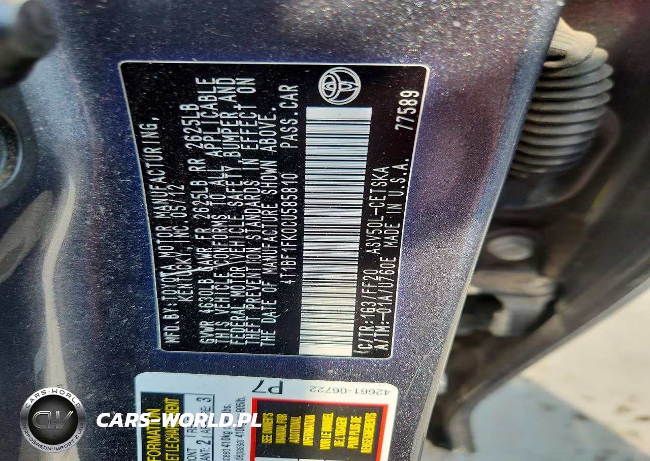 2012 Toyota Camry Se VIN:4T1BF1FK0CU585810 - 12
