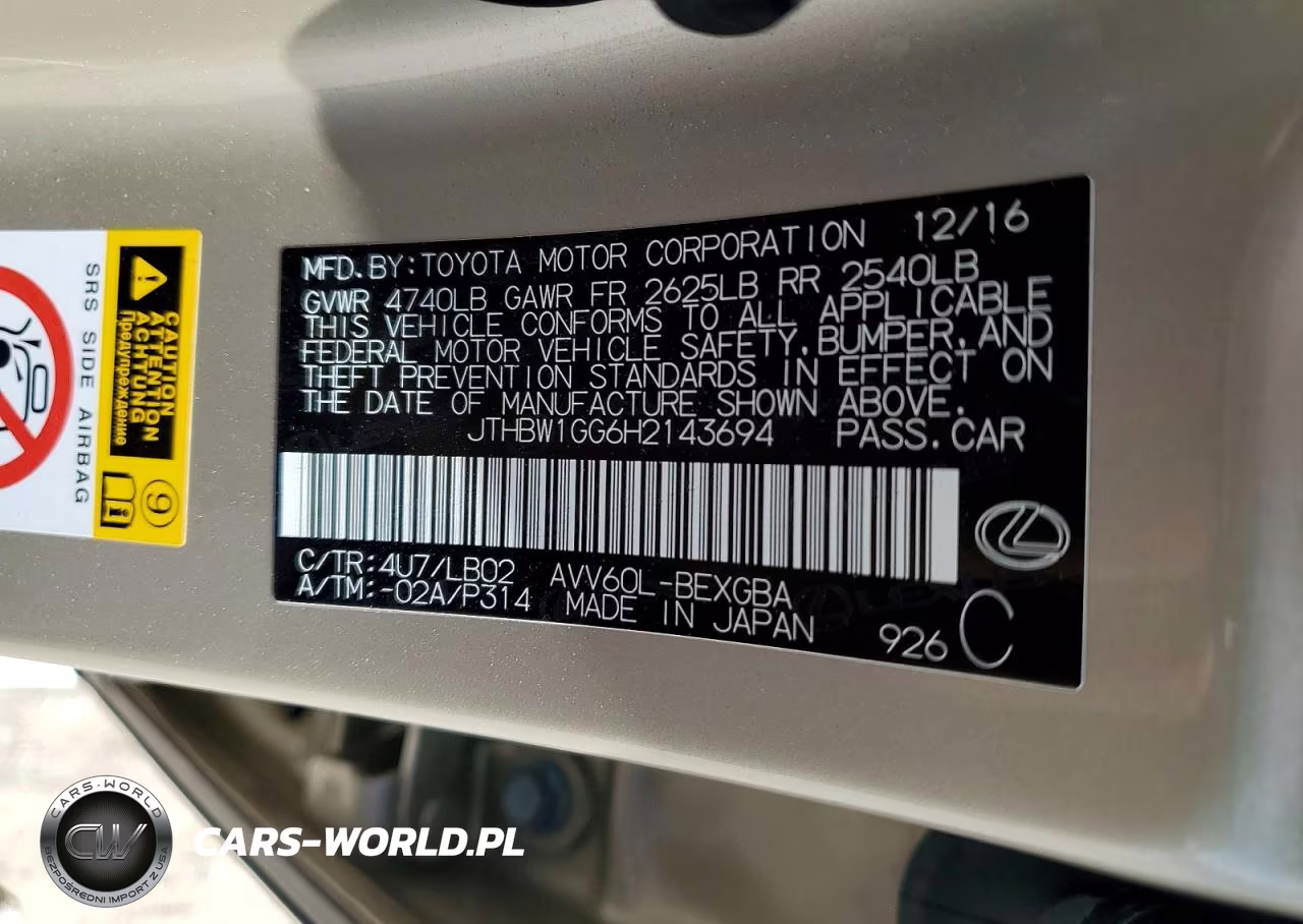 2017 Lexus Es 300H VIN:JTHBW1GG6H2143694 - 12