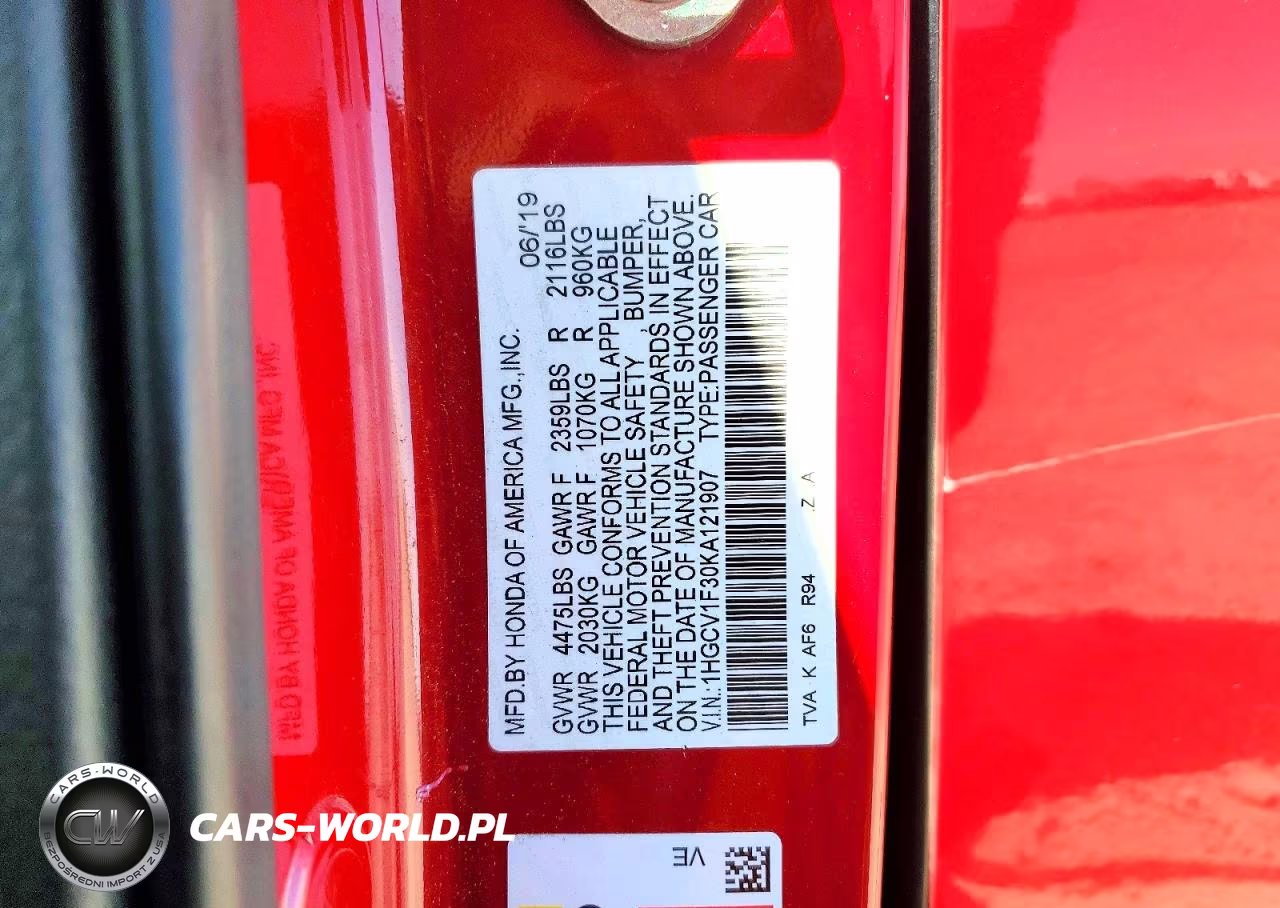 2019 Honda Accord Sport VIN:1HGCV1F30KA121907 - 12