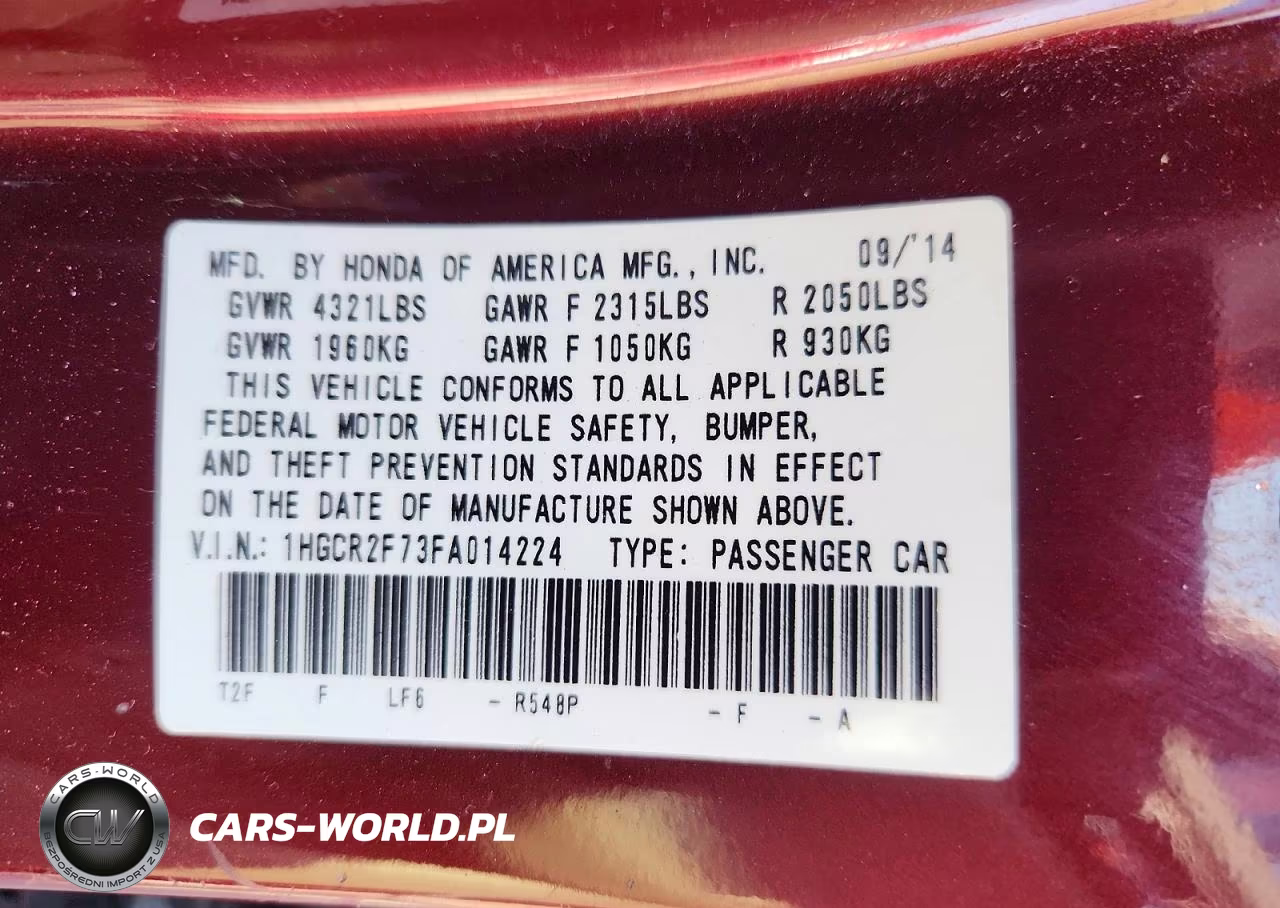 2015 Honda Accord Ex VIN:1HGCR2F73FA014224 - 12