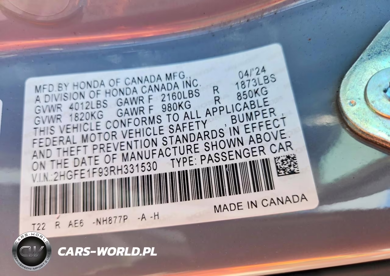 2024 Honda Civic Touring VIN:2HGFE1F93RH331530 - 13