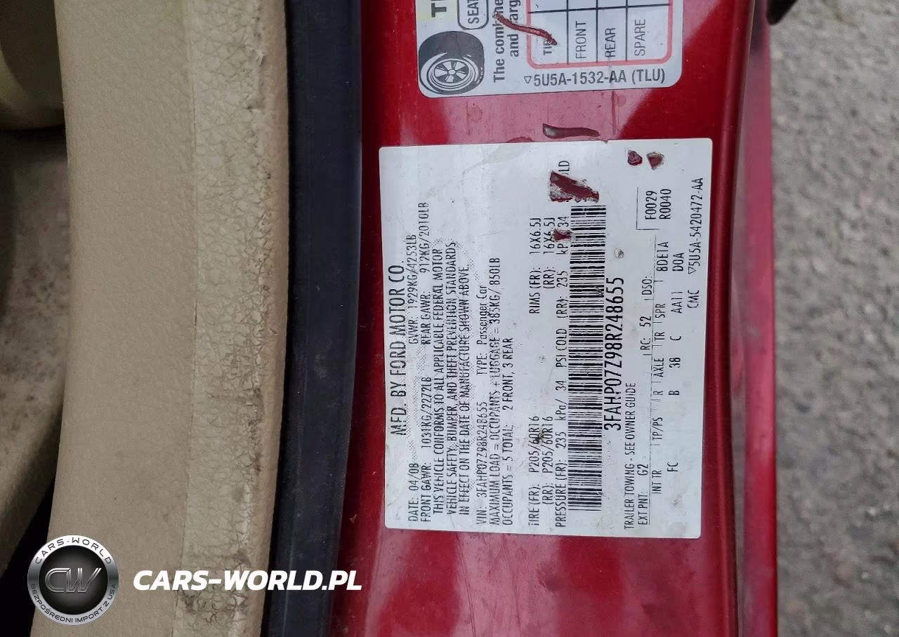 2008 Ford Fusion Se VIN:3FAHP07Z98R248655 - 12