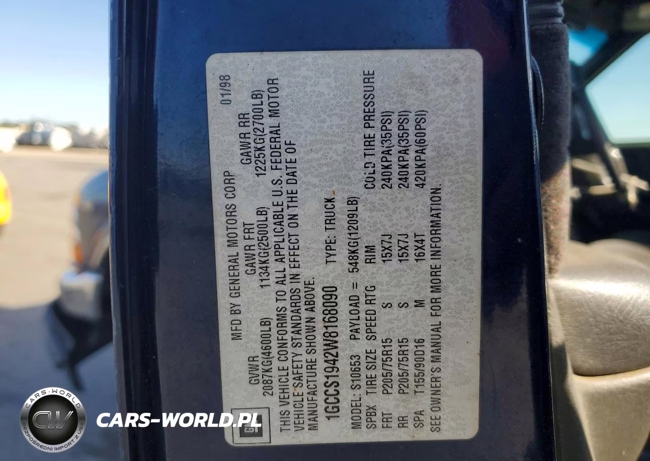 1998 Chevrolet S Truck S10 VIN:1GCCS1942W8168090 - 12
