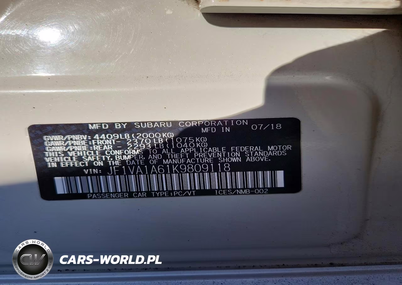 2019 Subaru Wrx VIN:JF1VA1A61K9809118 - 12