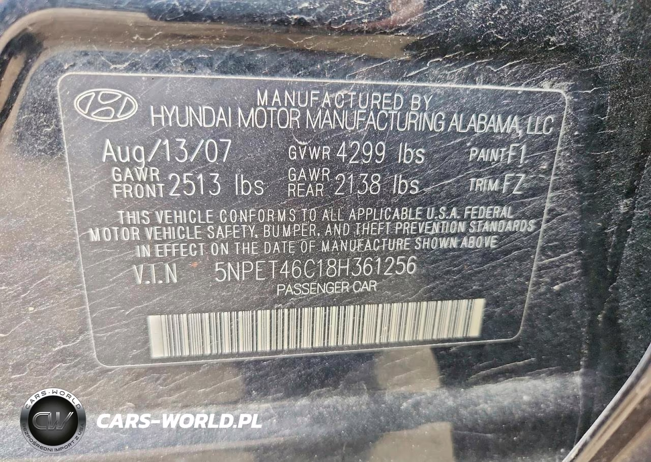 2008 Hyundai Sonata Gls VIN:5NPET46C18H361256 - 12