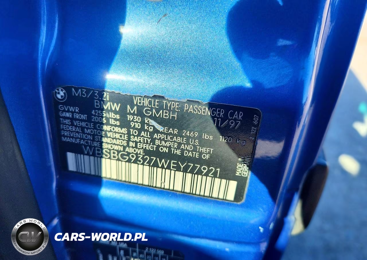 1998 BMW M3 VIN:WBSBG9327WEY77921 - 12