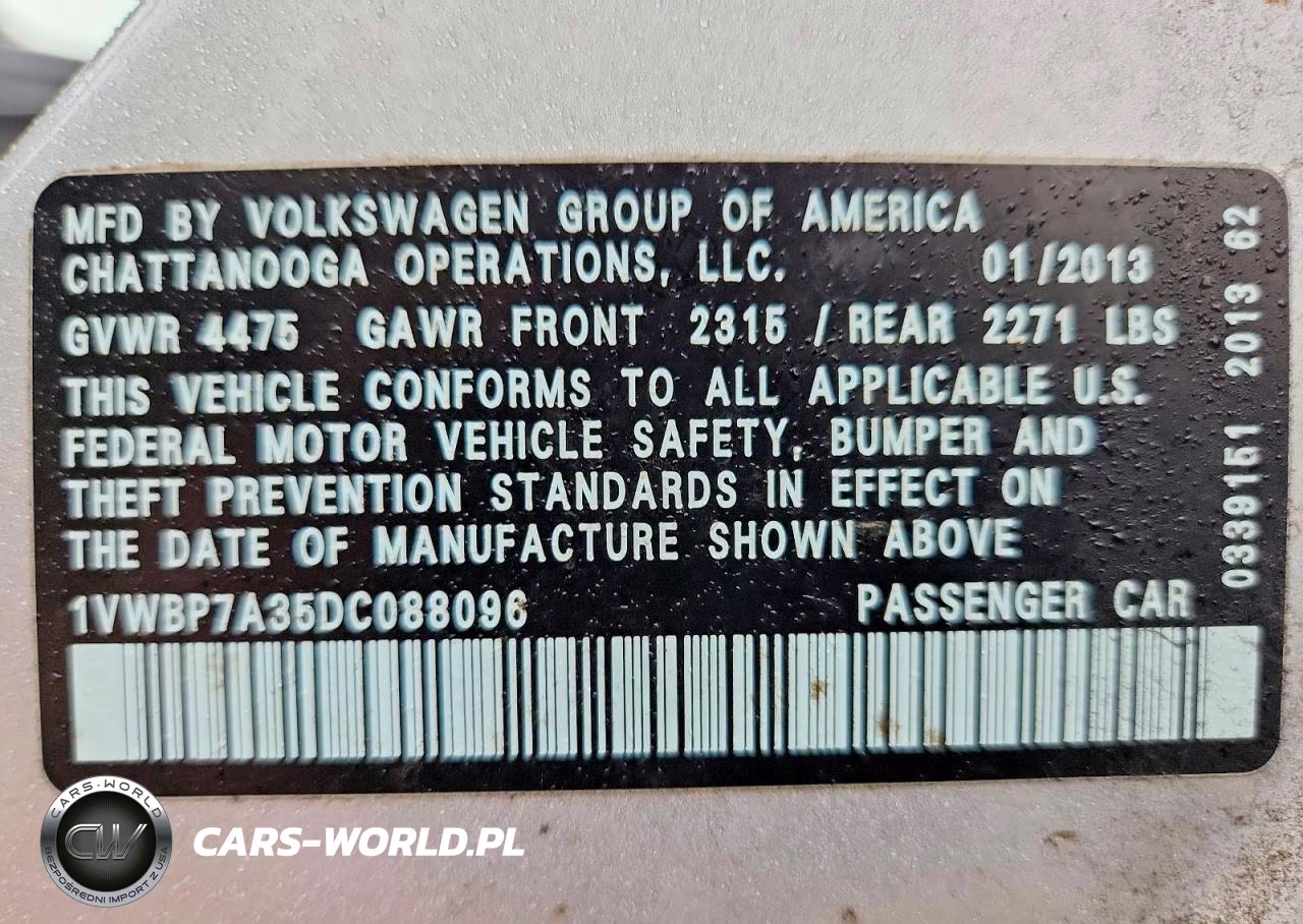 2013 Volkswagen Passat Se VIN:1VWBP7A35DC088096 - 12