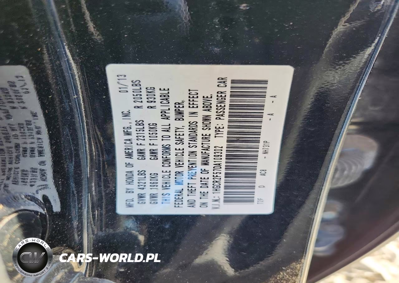 2013 Honda Accord Sport VIN:1HGCR2F57DA109302 - 12