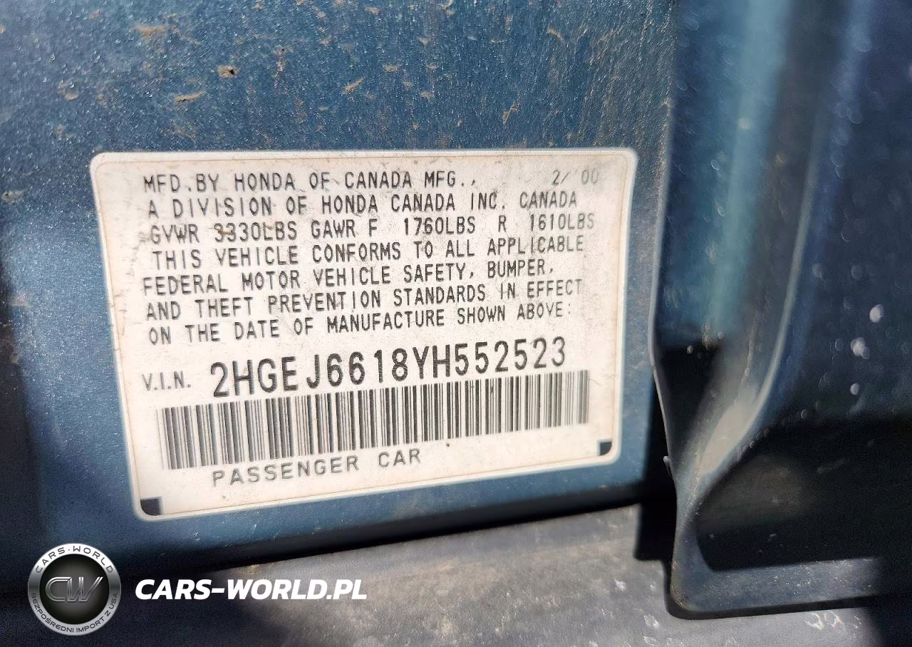 2000 Honda Civic Base VIN:2HGEJ6618YH552523 - 12