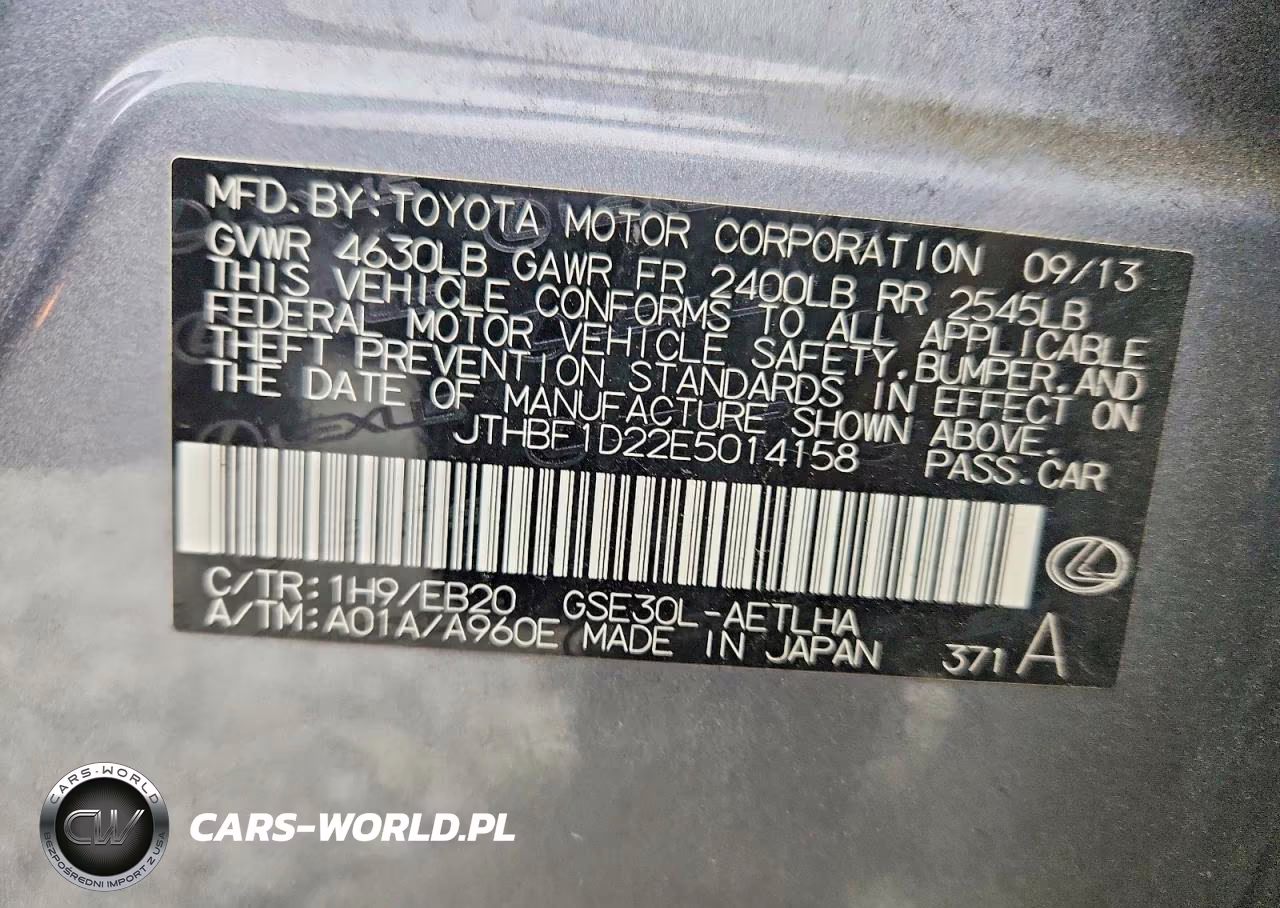 2014 Lexus Is 250 VIN:JTHBF1D22E5014158 - 12