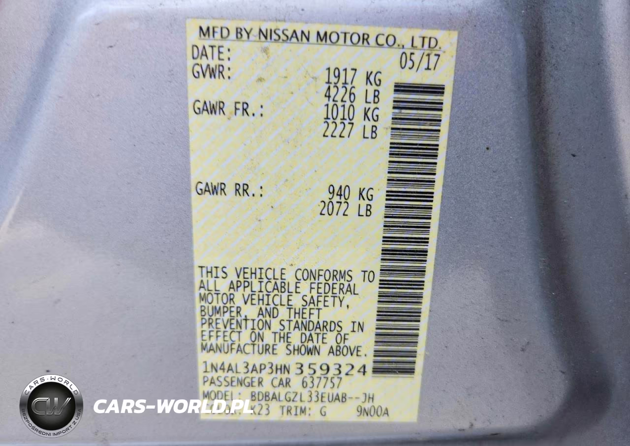2017 Nissan Altima 2.5 S VIN:1N4AL3AP3HN359324 - 12