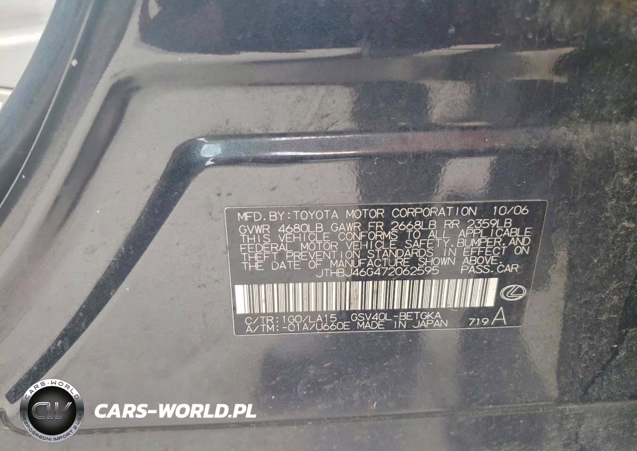 2007 Lexus Es 350 VIN:JTHBJ46G472062595 - 12