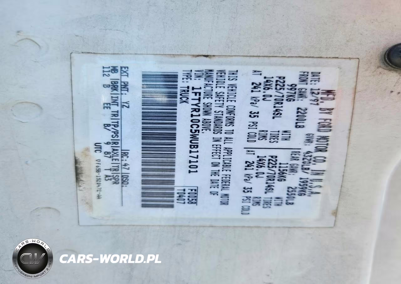 1998 Ford Ranger VIN:1FTYR10C5WUB17101 - 12