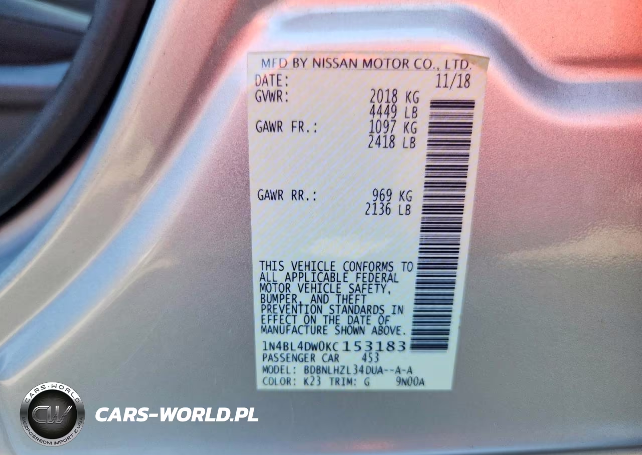 2019 Nissan Altima Sv VIN:1N4BL4DW0KC153183 - 13
