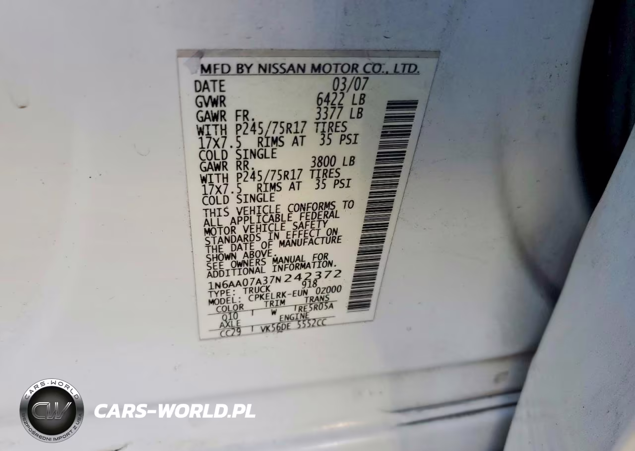 2007 Nissan Titan Xe VIN:1N6AA07A37N242372 - 13