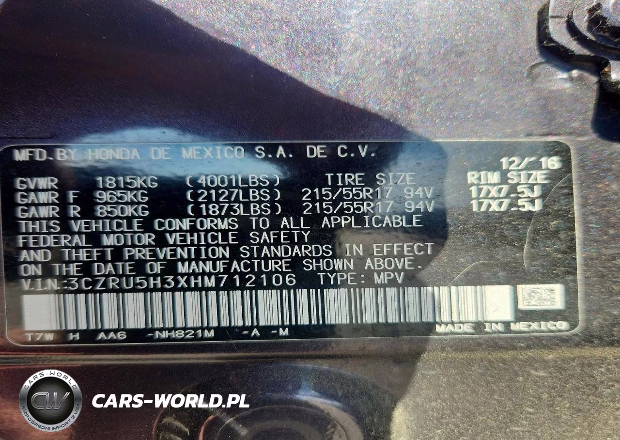 2017 Honda Hr-V Lx VIN:3CZRU5H3XHM712106 - 12