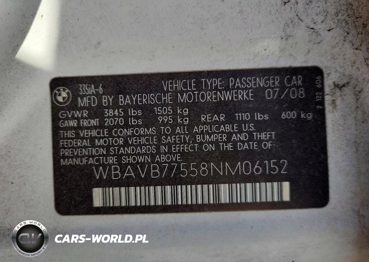 2008 BMW 335 I VIN:WBAVB77558NM06152 - 12