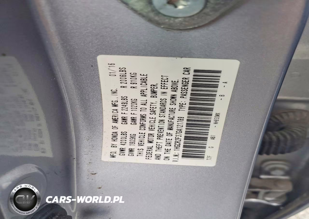 2016 Honda Accord Lx VIN:1HGCR2F37GA121789 - 13