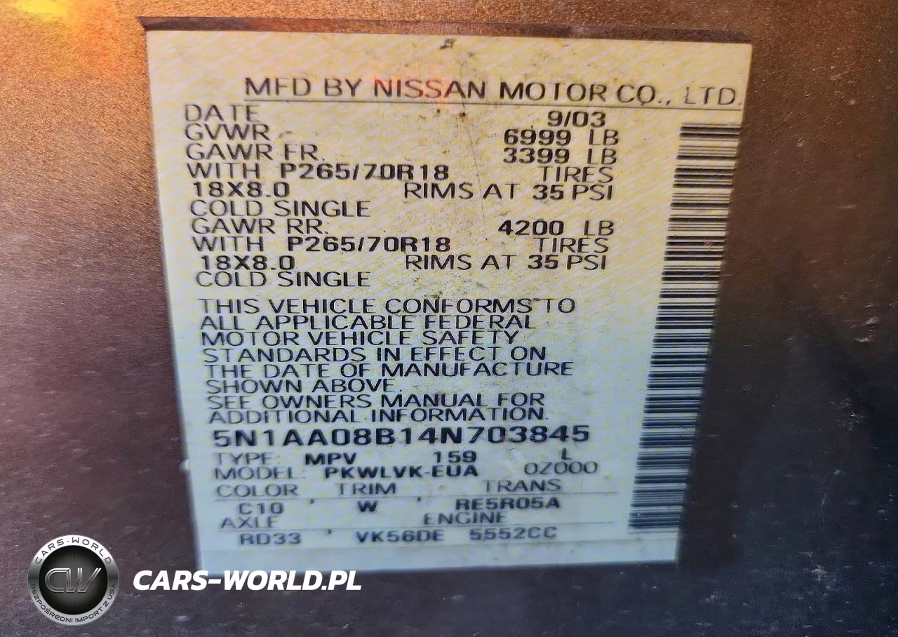 2004 Nissan Pathfinder Armada Le VIN:5N1AA08B14N703845 - 13