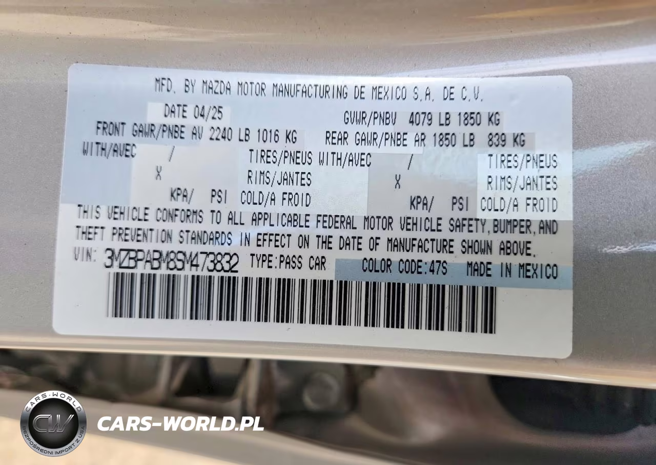 2025 Mazda 3 Select Sport VIN:3MZBPABM8SM473832 - 13