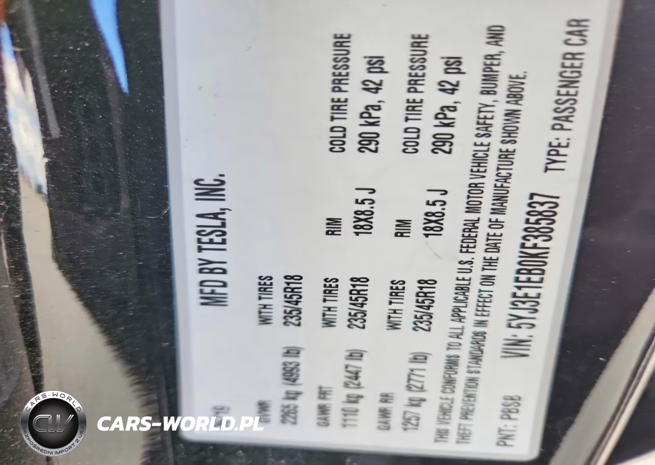 2019 Tesla Model 3 VIN:5YJ3E1EB0KF385837 - 12