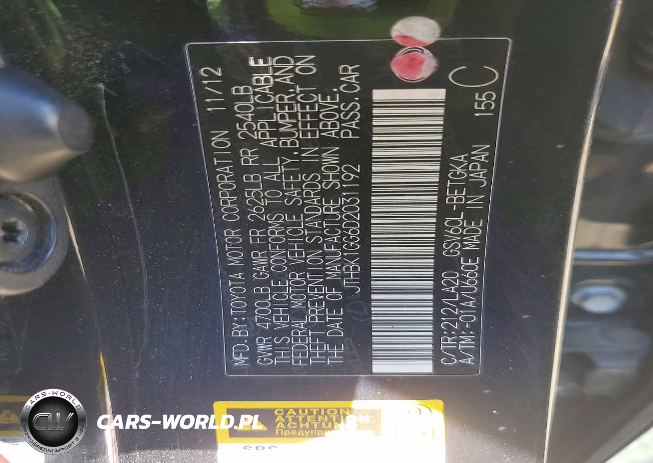 2013 Lexus Es 350 VIN:JTHBK1GG6D2031192 - 12