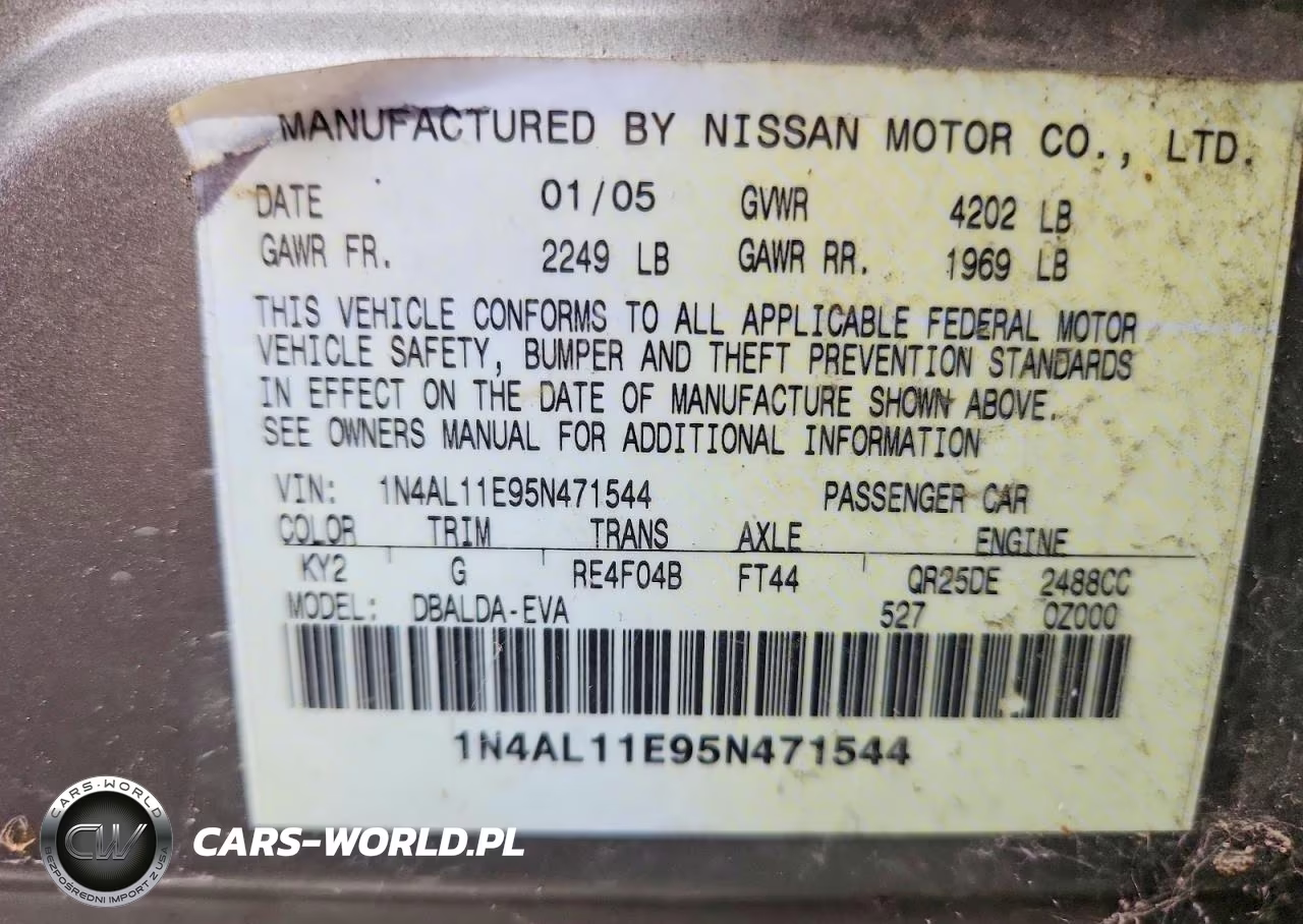 2005 Nissan Altima 2.5 VIN:1N4AL11E95N471544 - 12