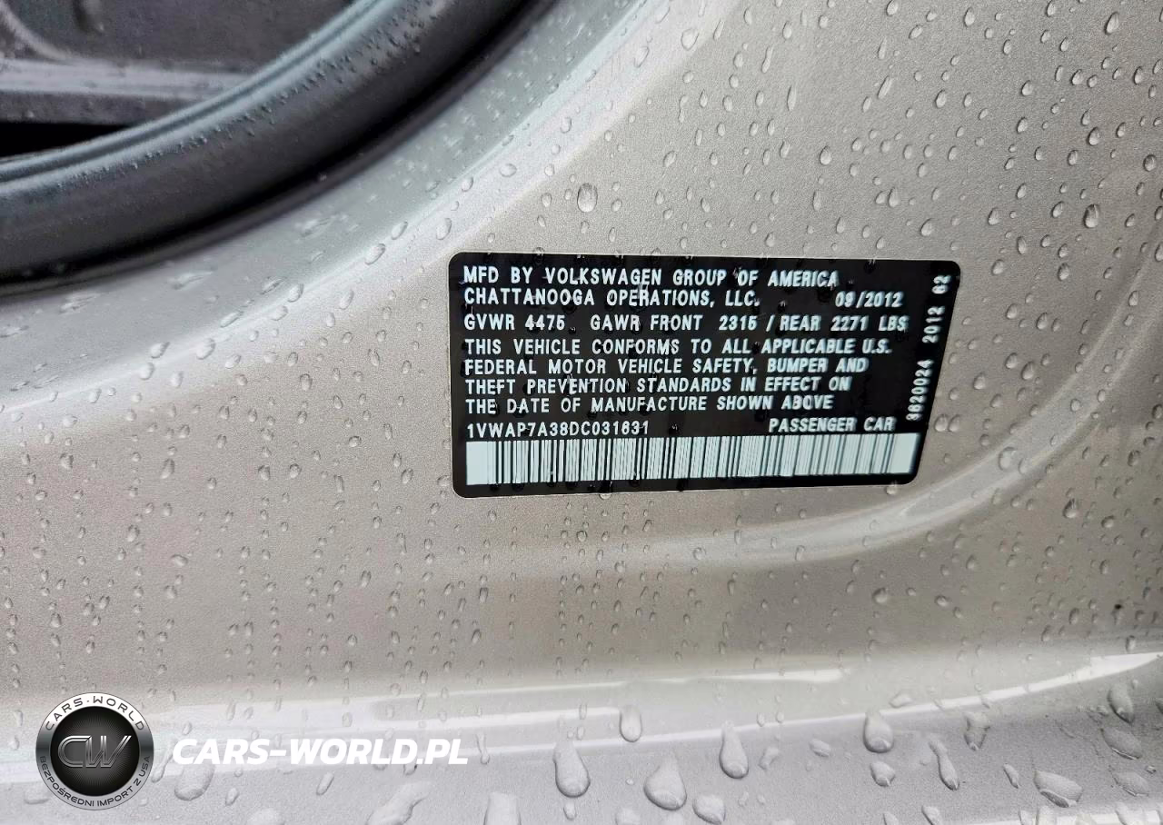 2013 Volkswagen Passat S VIN:1VWAP7A38DC031631 - 12