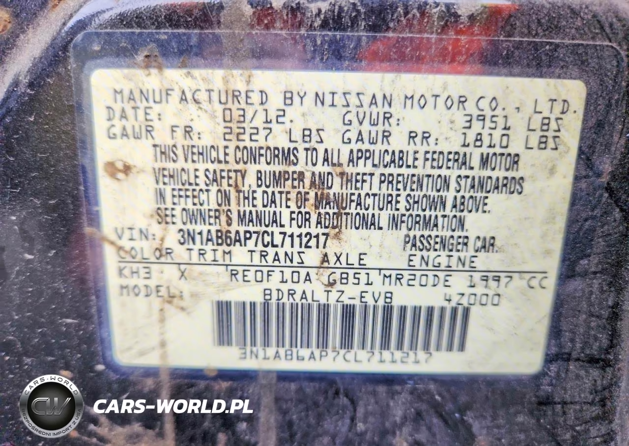 2012 Nissan Sentra 2.0 VIN:3N1AB6AP7CL711217 - 12