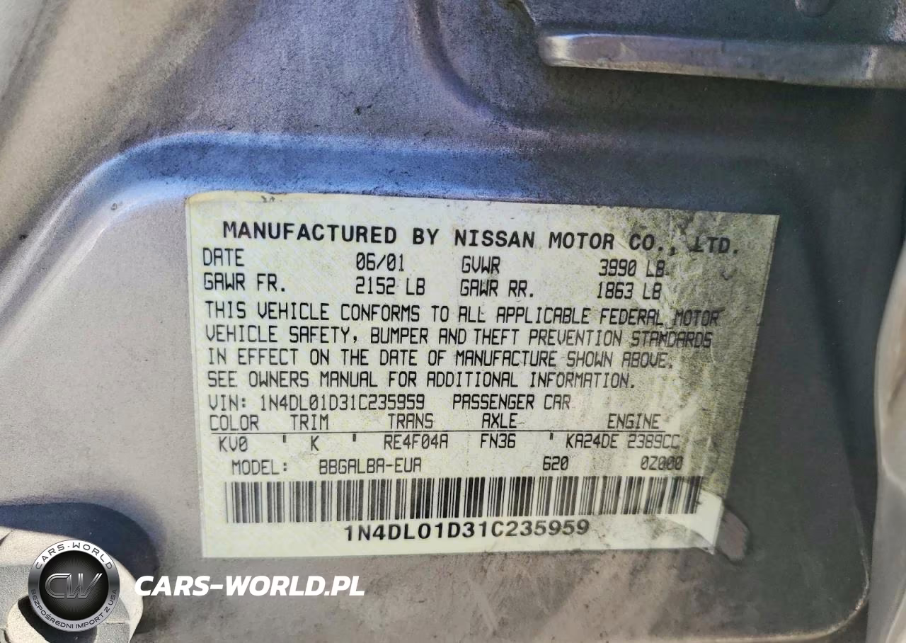 2001 Nissan Altima Xe VIN:1N4DL01D31C235959 - 13