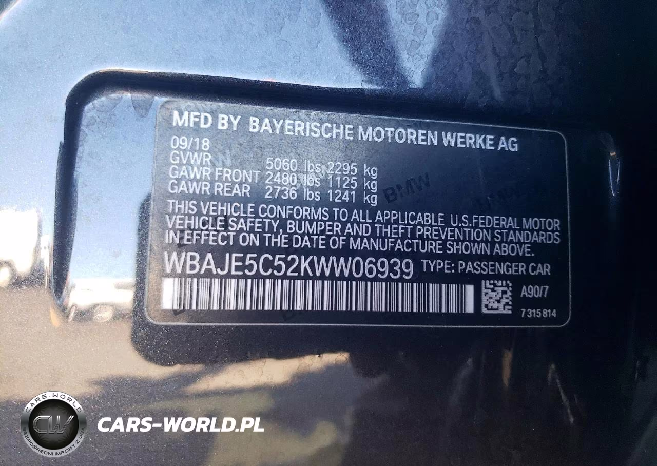 2019 BMW 540 I VIN:WBAJE5C52KWW06939 - 13